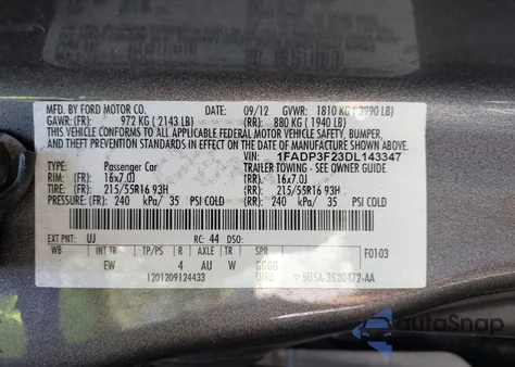 2013 Ford Focus Se из США, поврежденный, VIN 1FADP3F23DL143347